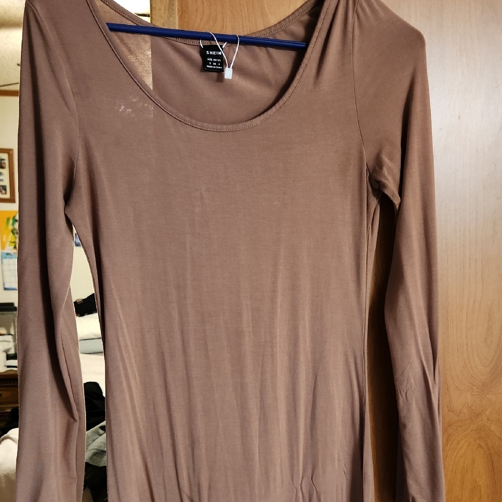 Long sleeve Tan Floor Length Dress